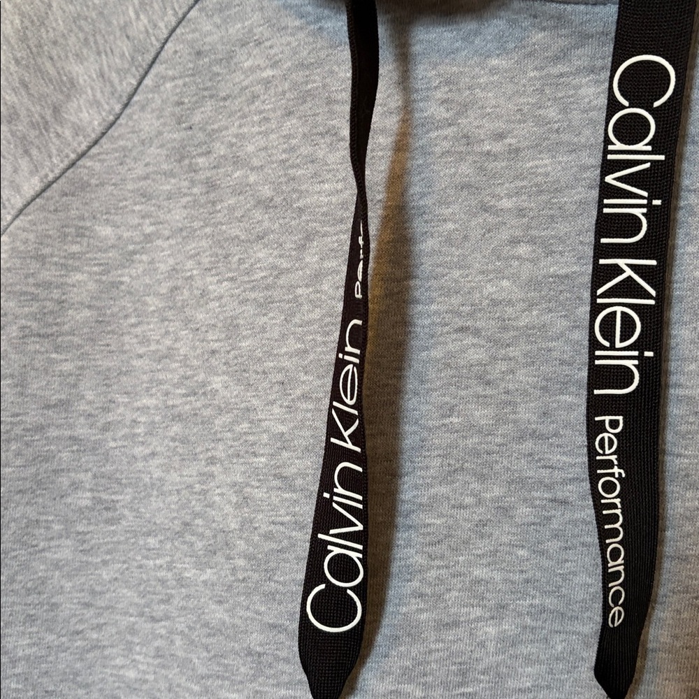 Calvin Klein Heather Gray Cropped Hoodie with Logo - Picture 3 of 5